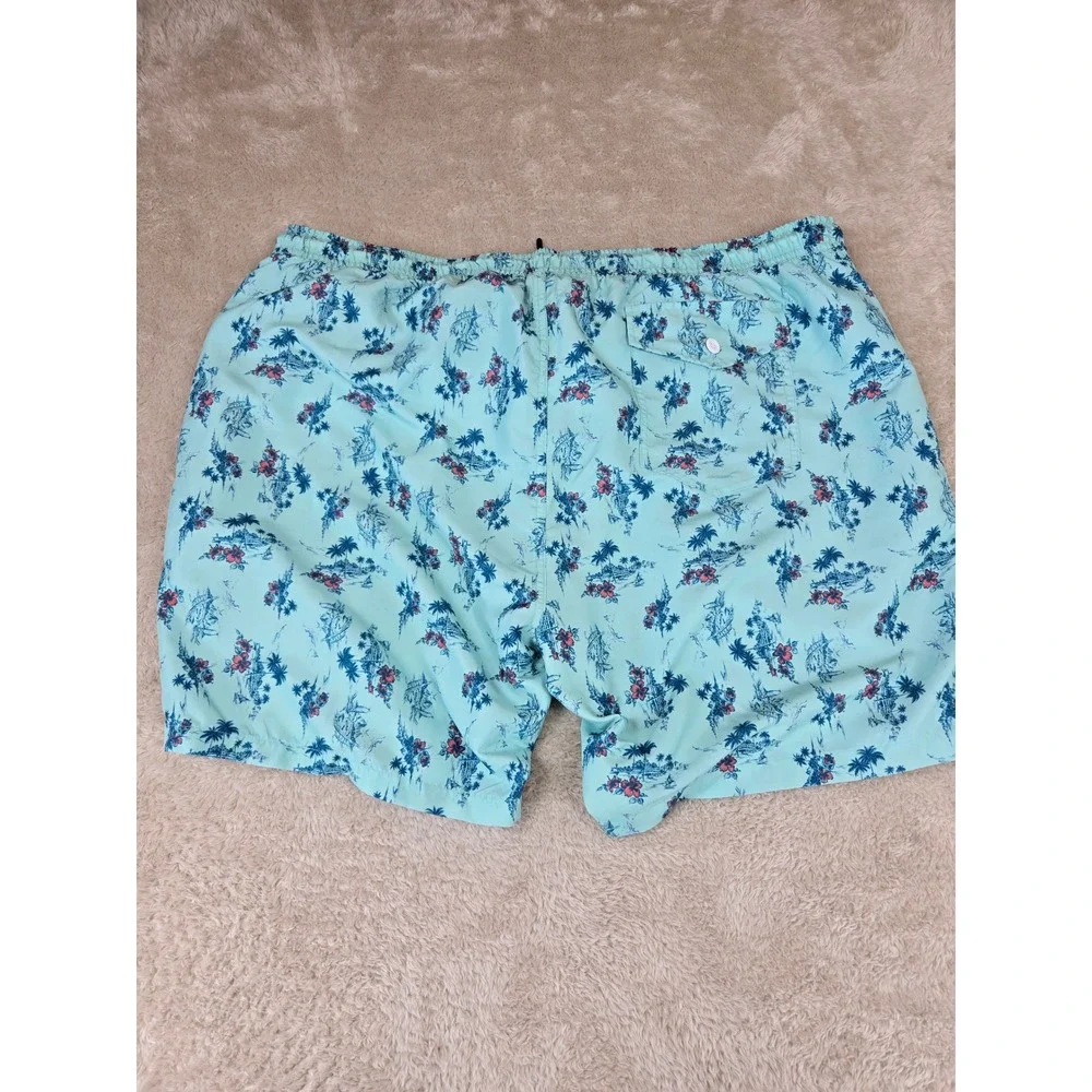 Ocean Coast Big & Tall‎ Mens 2XLT Swim Trunks Tropical Palm Hibiscus Aqua Blue
